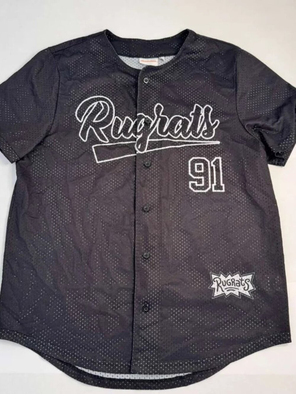 EUC Nickelodeon Rugrats 91 Black Mesh Baseball Jersey Men’s L Reptar Tommy 90s